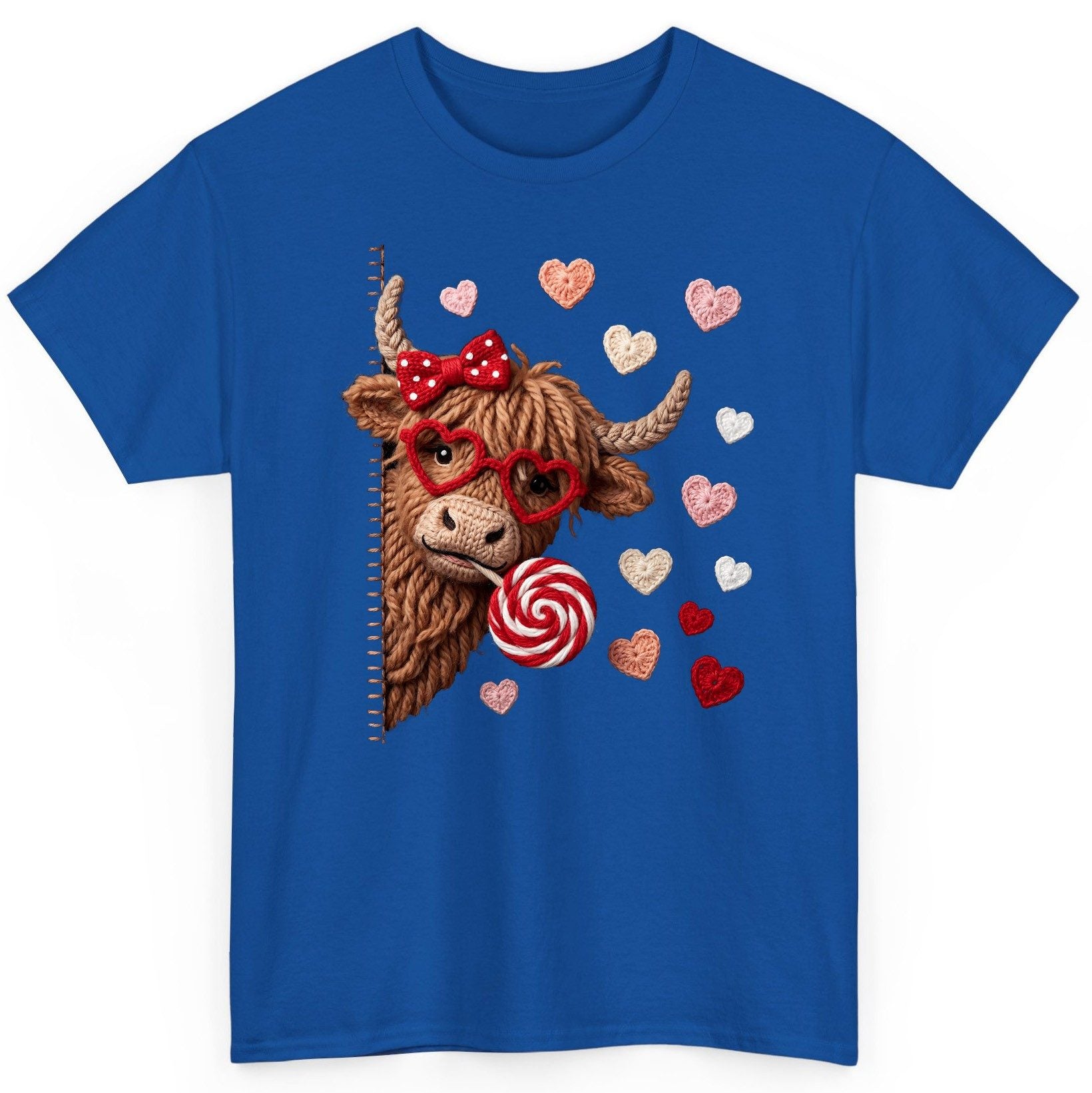 Crochet Valentine's Highland Cow highland cow T-Shirt Royal product mockup
