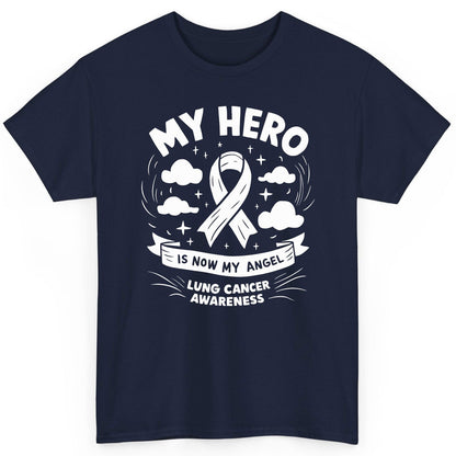 My Hero Is Now My Angel Lung Cancer Awareness lung cancer awareness T-Shirt Navy product mockup