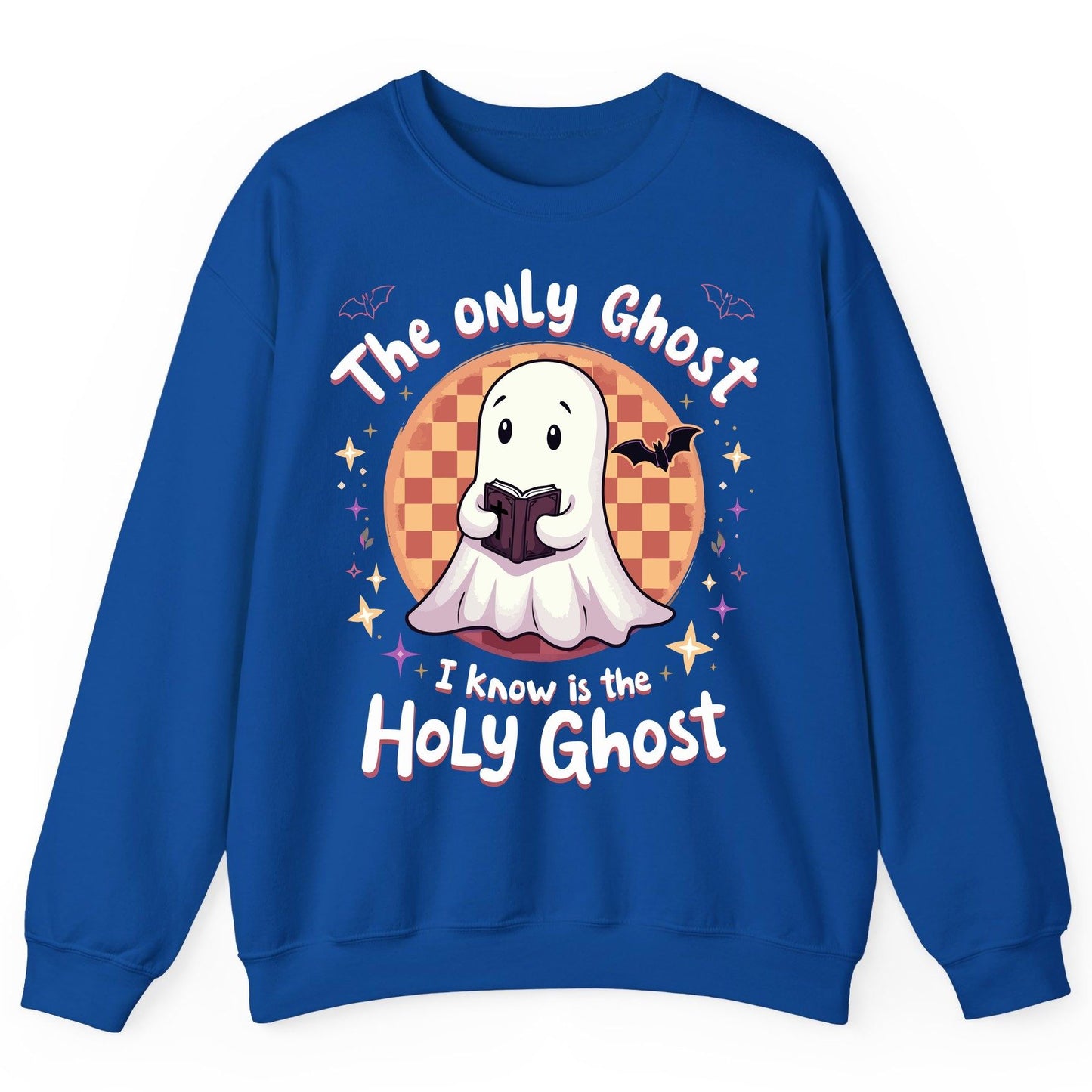The Only Ghost I Know Is the Holy Ghost christian Halloween Sweatshirt Royal product mockup