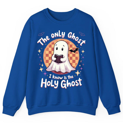 The Only Ghost I Know Is the Holy Ghost christian Halloween Sweatshirt Royal product mockup