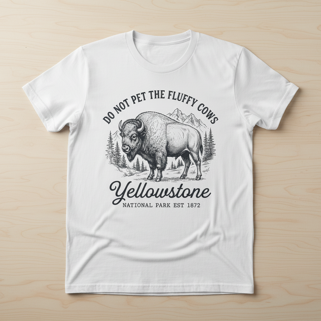 Do Not Pet The Fluffy Cows Yellowstone Bison Vintage Design T-Shirt - White