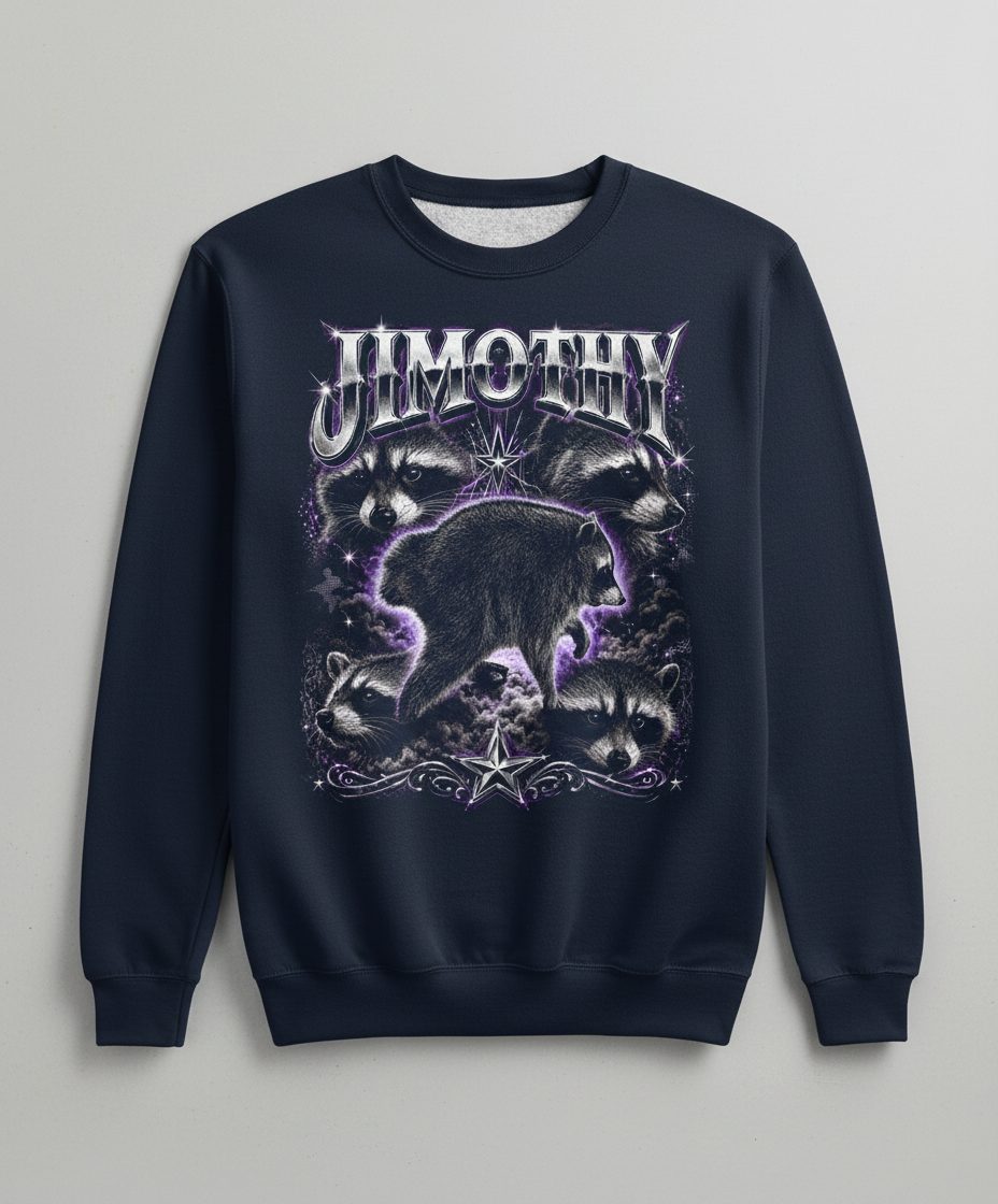 Jimothy Funny Raccoon Sweatshirt - product mockup - Navy