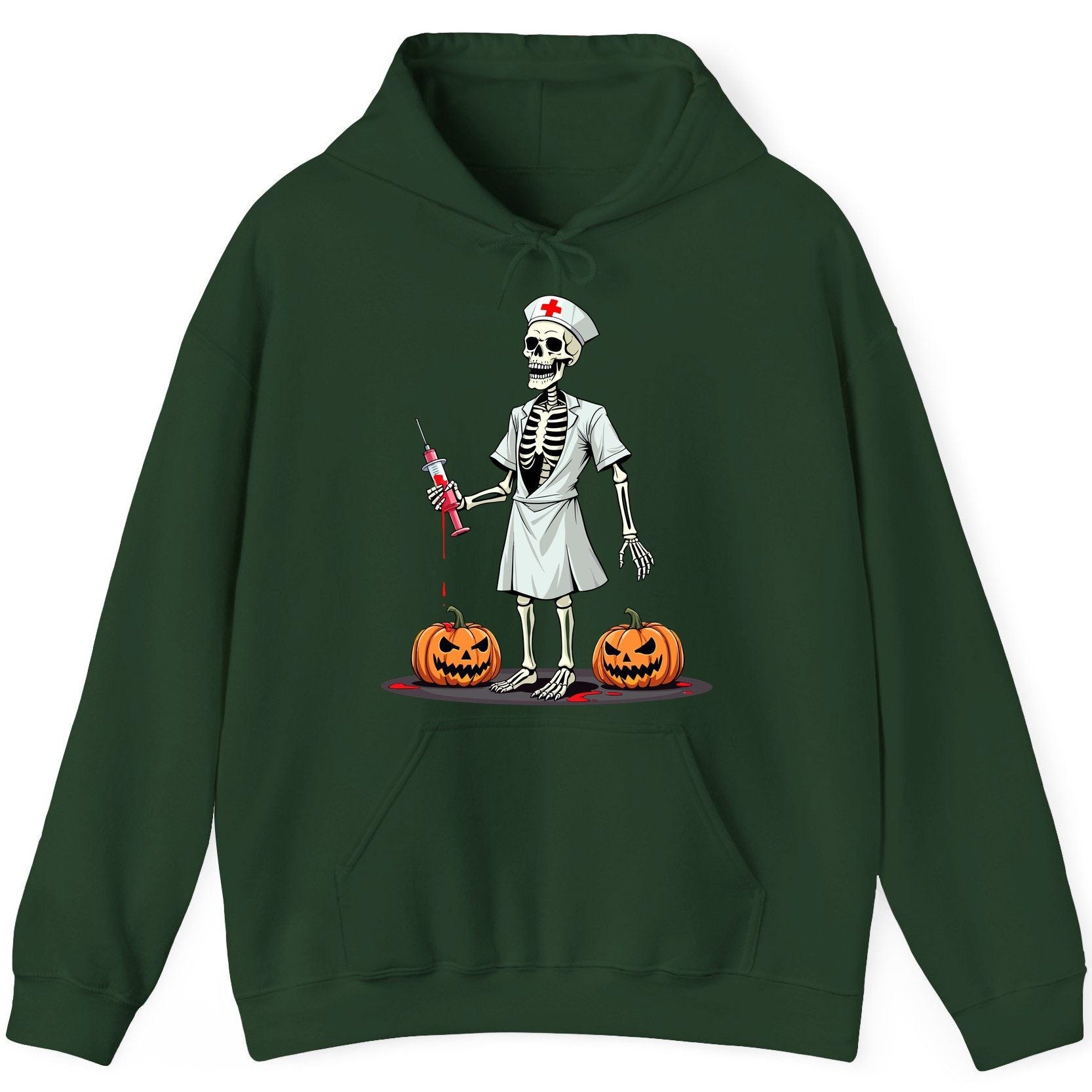 Spooky Skeleton Nurse Halloween skeleton nurse Hoodie Forest Green product mockup