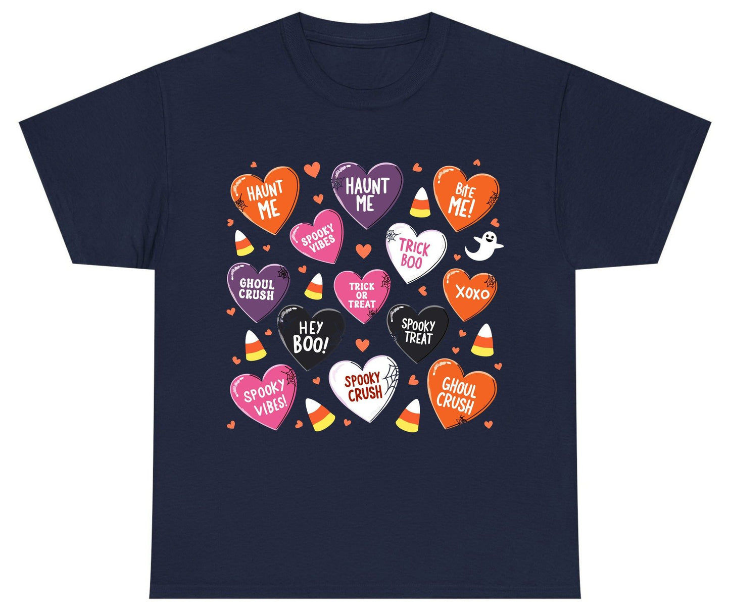Spooky Halloween Conversation Hearts Halloween conversation hearts Youth T-Shirt Navy product mockup