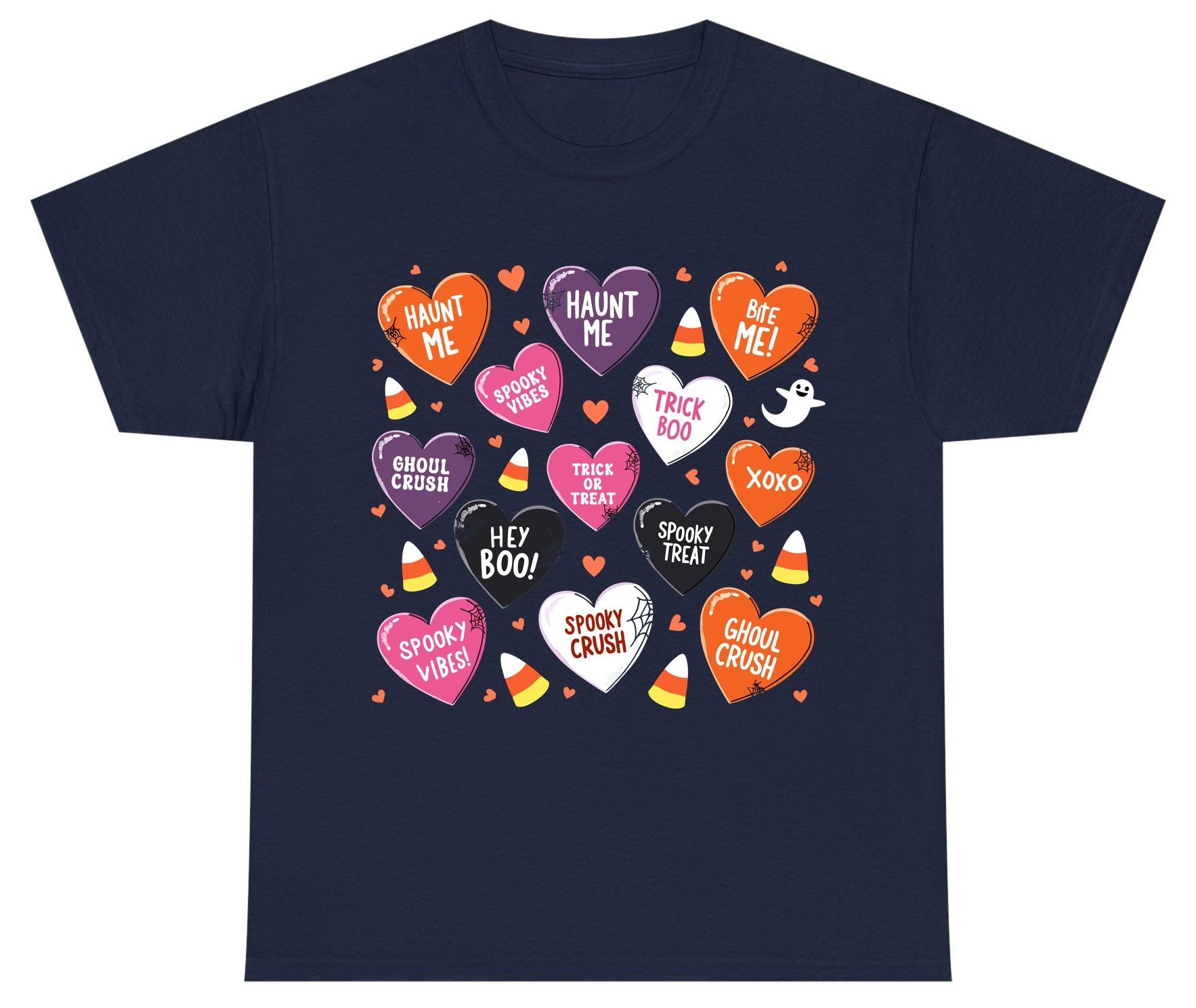 Spooky Halloween Conversation Hearts Halloween conversation hearts Youth T-Shirt Navy product mockup
