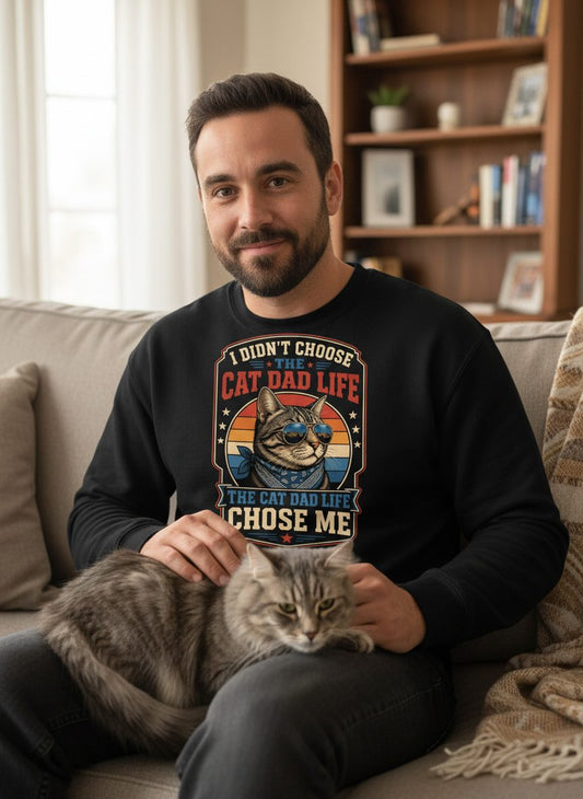 I Didn't Choose the Cat Dad Life the Cat Dad Life Chose Me cat Sweatshirt Black lifestyle mockup
