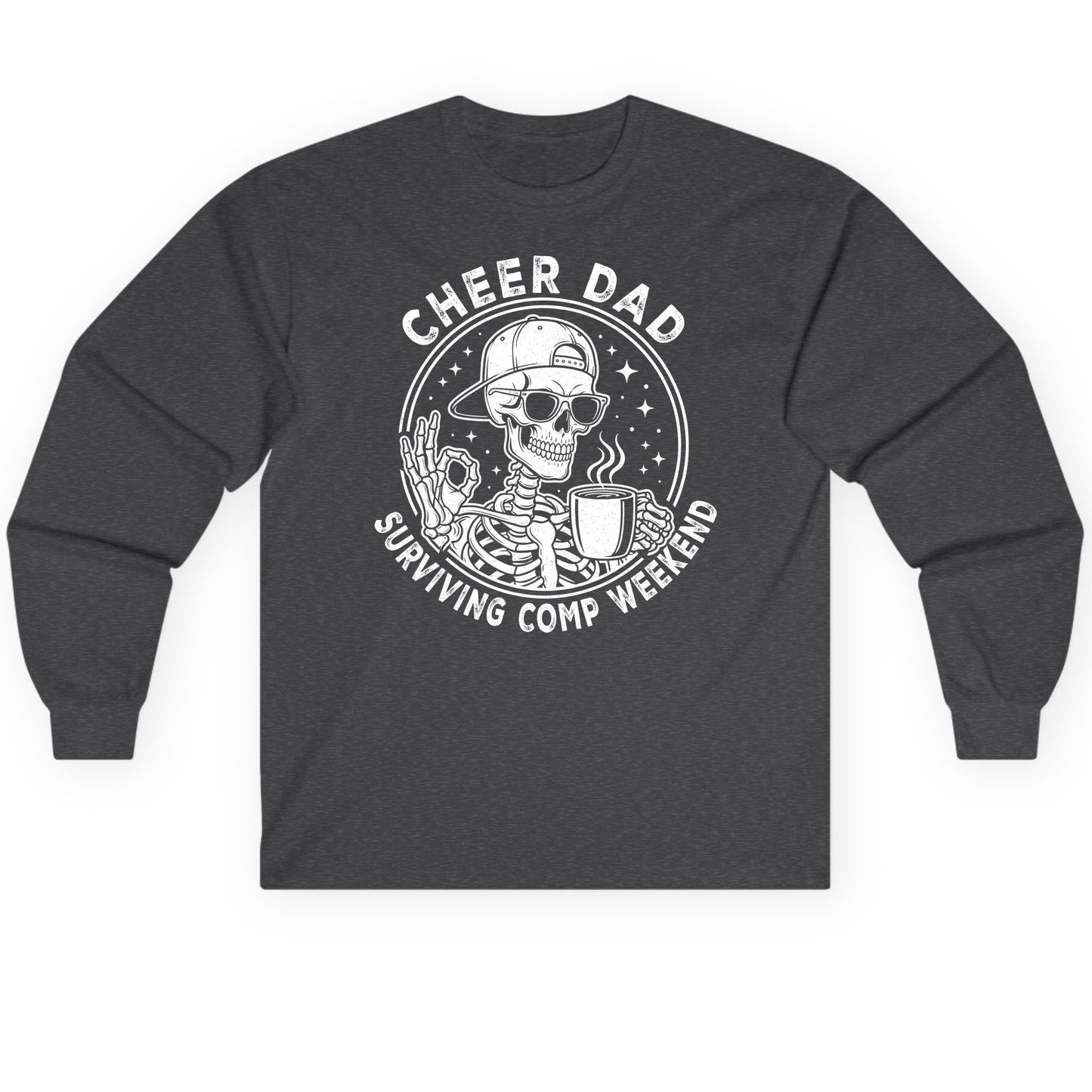 Cheer Dad Surviving Comp Weekend cheer dad Long Sleeve Tee Dark Heather product mockup