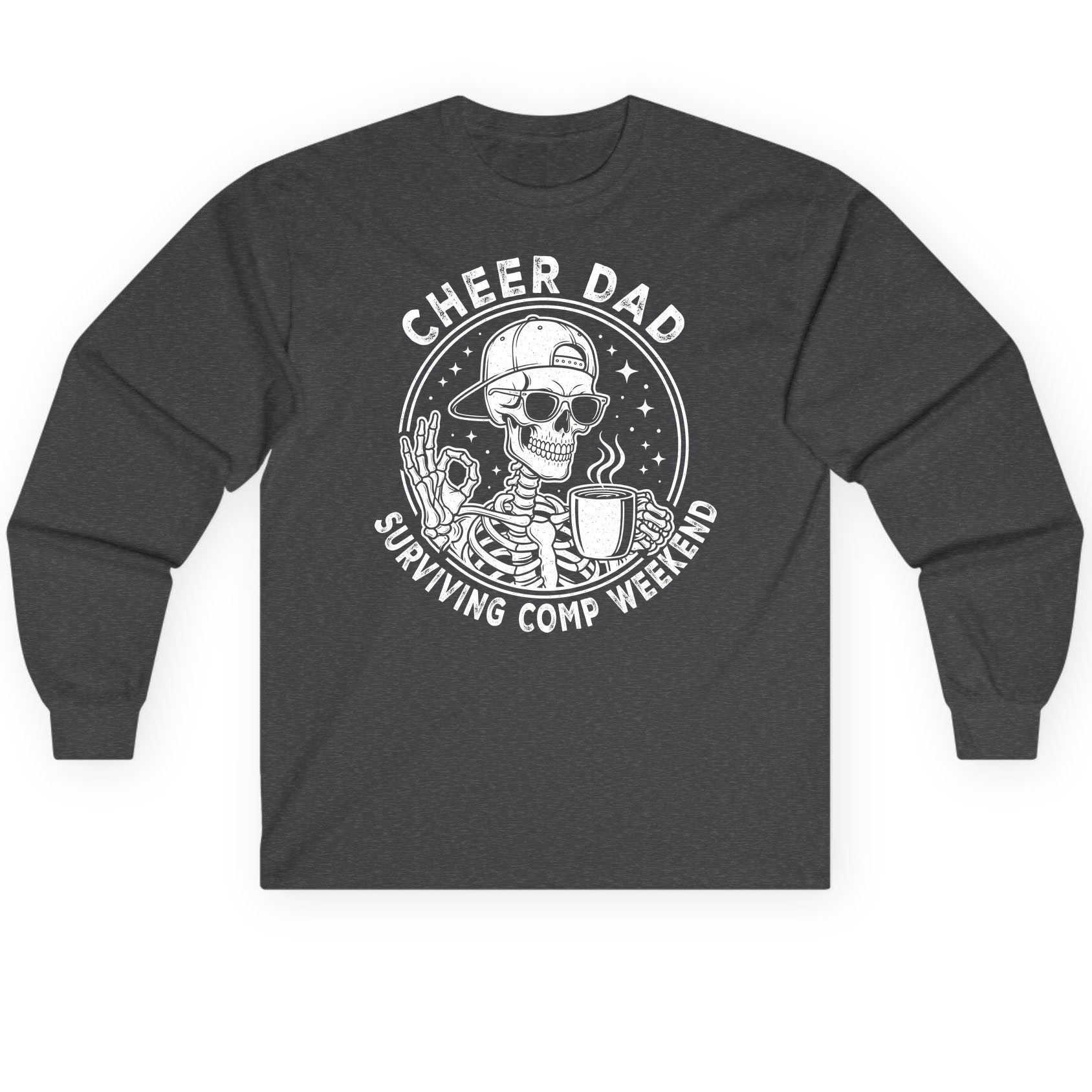 Cheer Dad Surviving Comp Weekend cheer dad Long Sleeve Tee Dark Heather product mockup