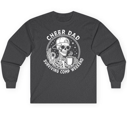 Cheer Dad Surviving Comp Weekend cheer dad Long Sleeve Tee Dark Heather product mockup