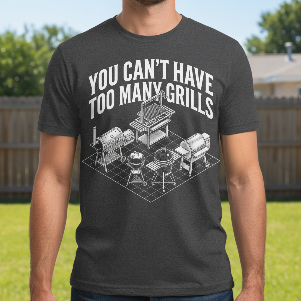 You Can't Have Too Many Grills BBQ Design T-Shirt - Dark Heather