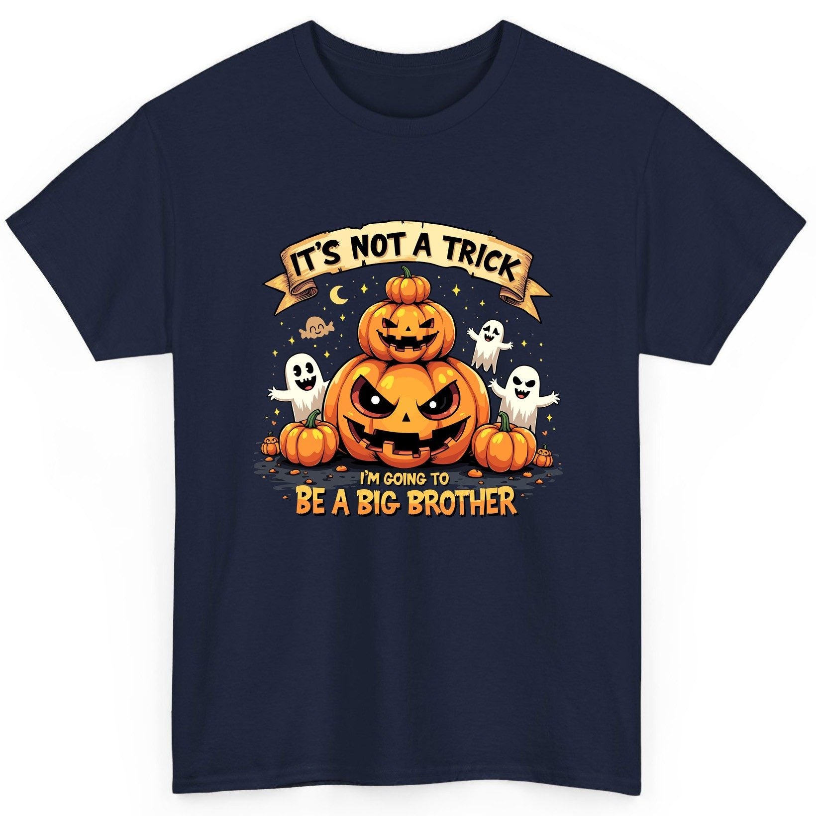 It's Not a Trick I'm Going to Be a Big Brother Halloween pregnancy announcement T-Shirt Navy product mockup