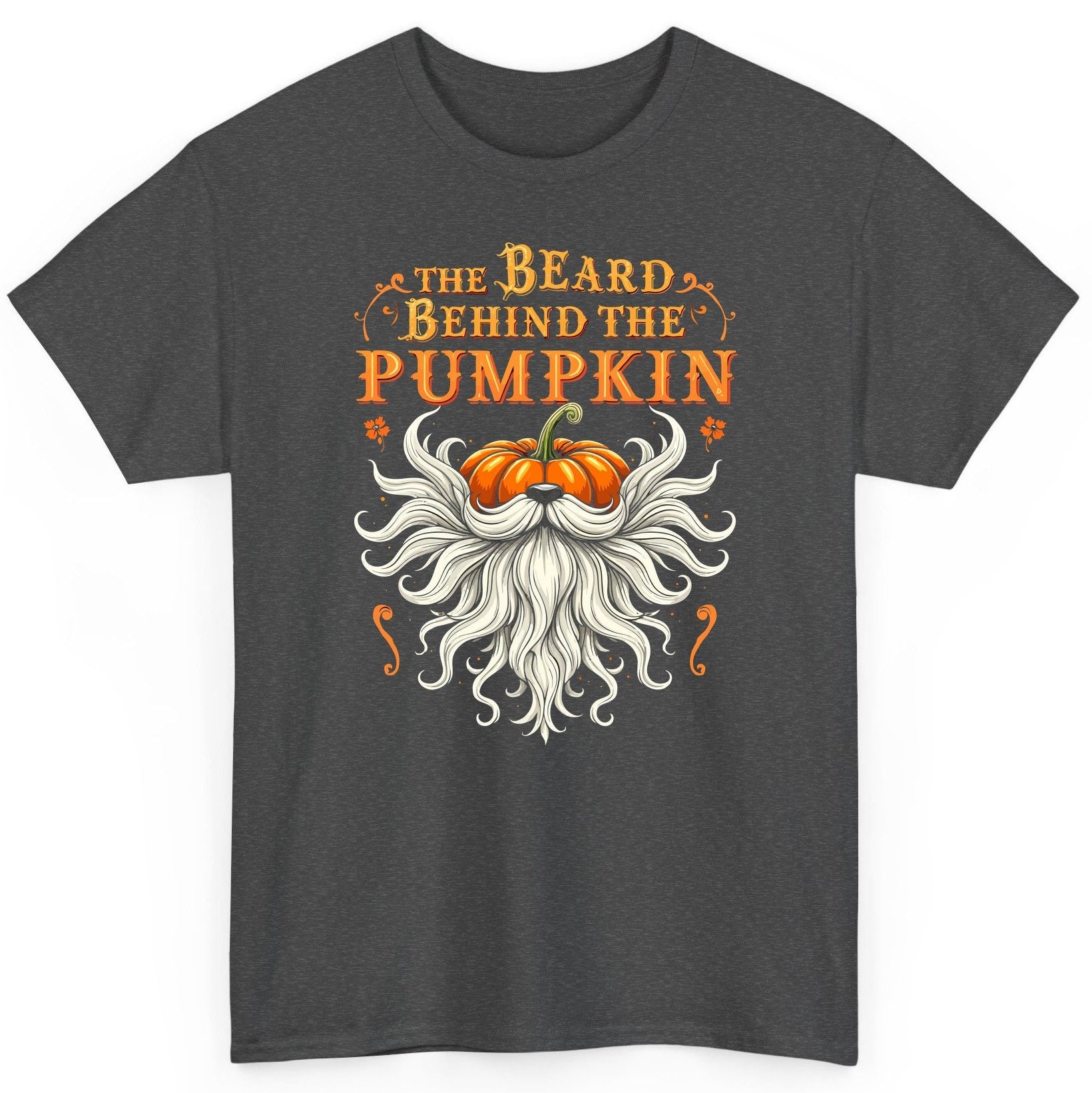 The Beard Behind the Pumpkin bearded dad T-Shirt Dark Heather product mockup