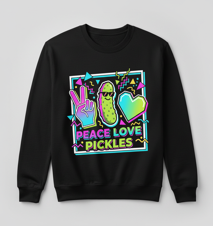 Peace Love Pickles Retro 80s 90s Style Design Sweatshirt - Black