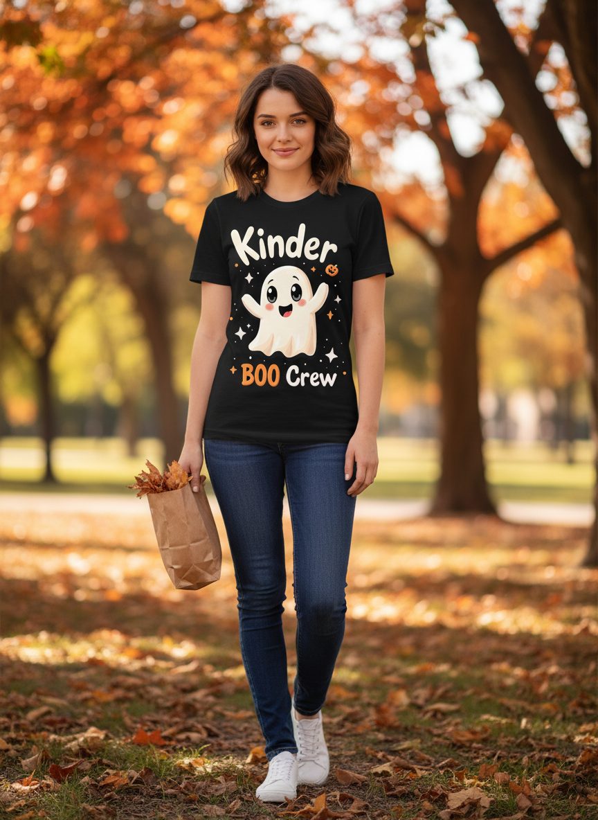 Kinder Boo Crew cute ghost T-Shirt Black lifestyle mockup