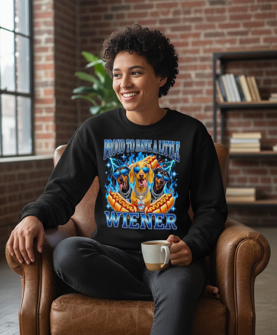 Proud to Have a Little Wiener dachshund dogs Sweatshirt Black lifestyle mockup
