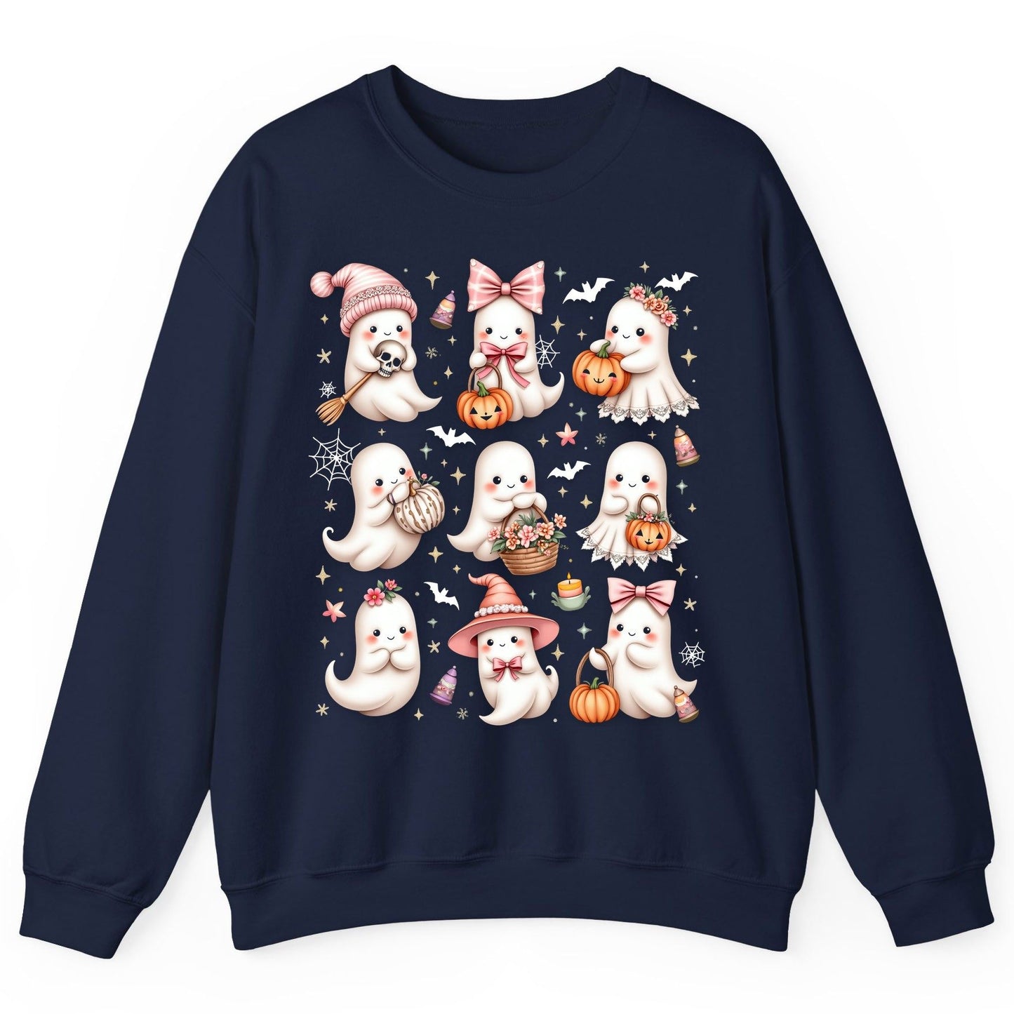 Cute Pink Halloween Ghosts cute Halloween ghosts Sweatshirt Navy product mockup
