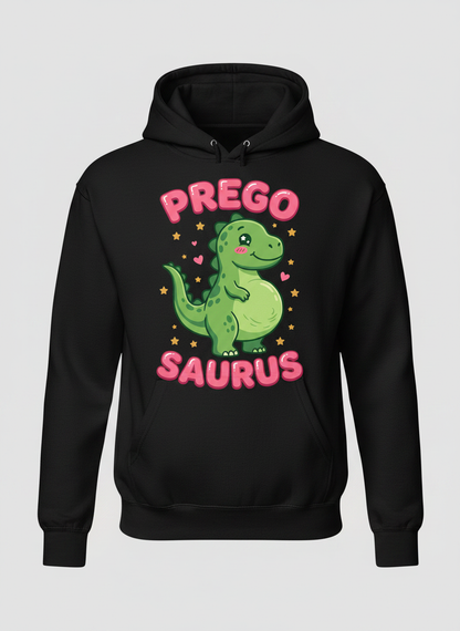 Cute Pregnant Dinosaur Prego Saurus Hoodie - Black
