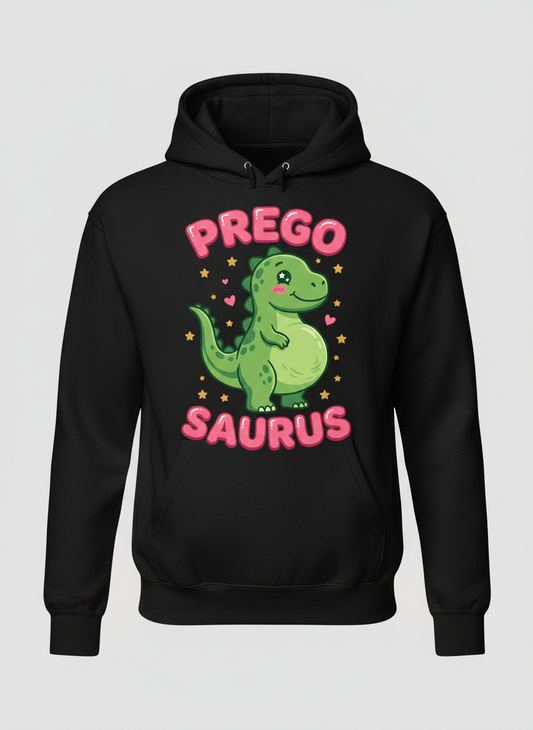 Cute Pregnant Dinosaur Prego Saurus Hoodie - Black