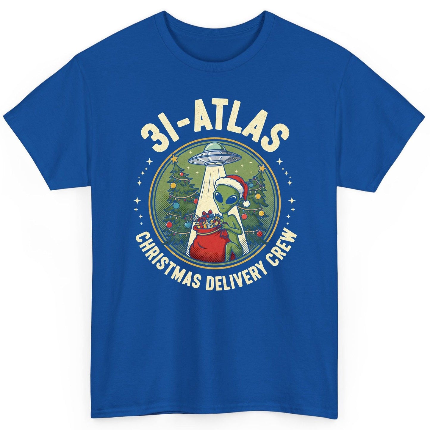 31-Atlas Christmas Delivery Crew alien Christmas T-Shirt Royal product mockup