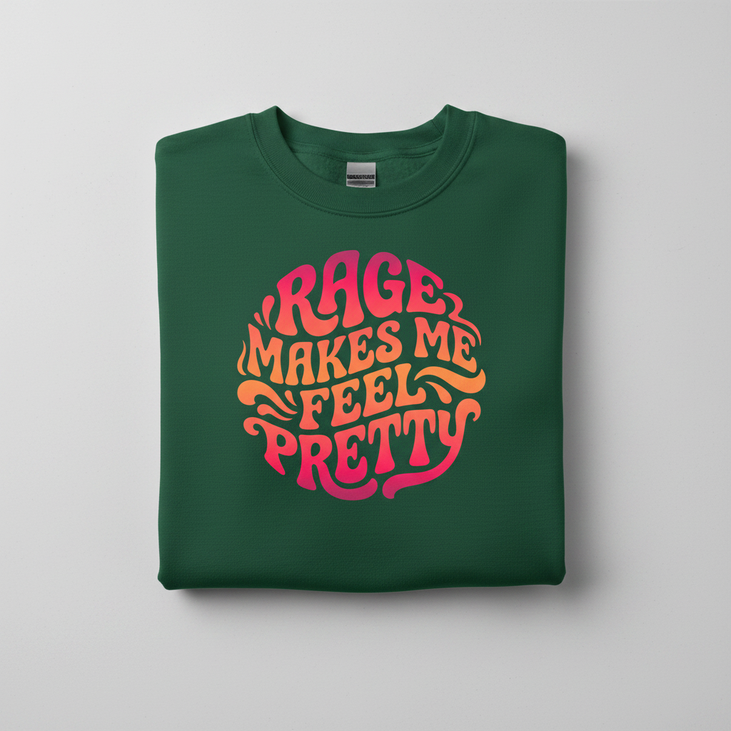 Rage Makes Me Feel Pretty Retro 70s Typography Sweatshirt - Forest Green