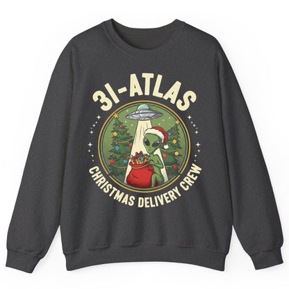 31-Atlas Christmas Delivery Crew alien Christmas Sweatshirt Dark Heather product mockup