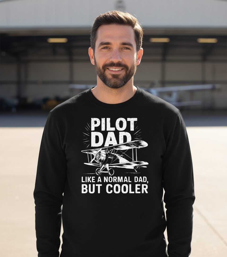 Pilot Dad, Like a Normal Dad, but Cooler pilot dad Sweatshirt Black lifestyle mockup