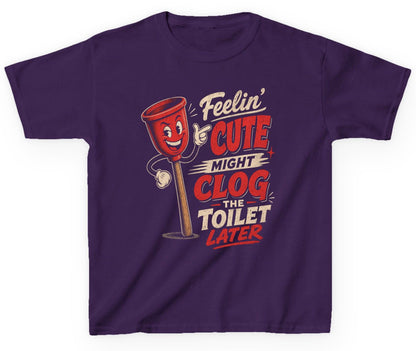 Feelin' Cute Might Clog the Toilet Later Funny Plunger Youth T-Shirt - product mockup - Purple