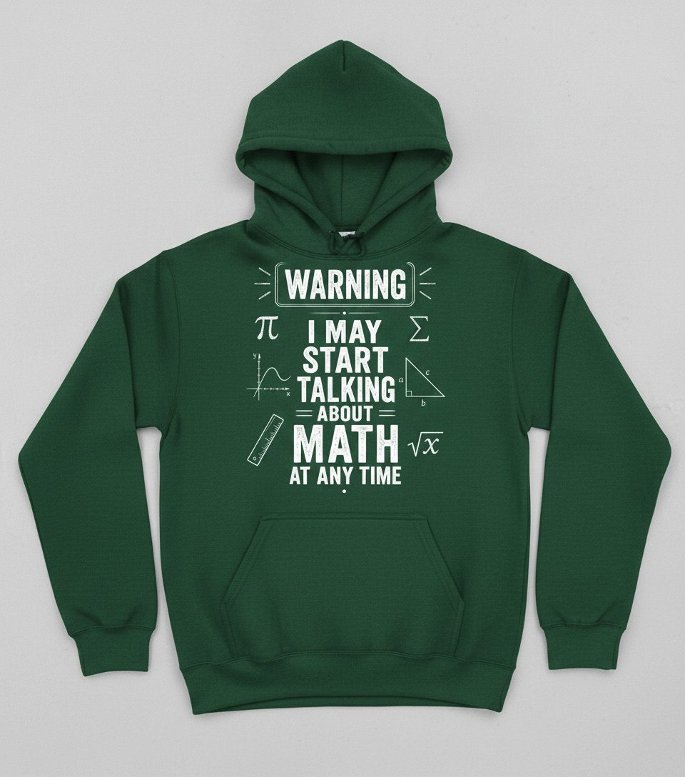 Warning I May Start Talking About Math at Any Time Funny Teachers Hoodie - product mockup - Forest Green