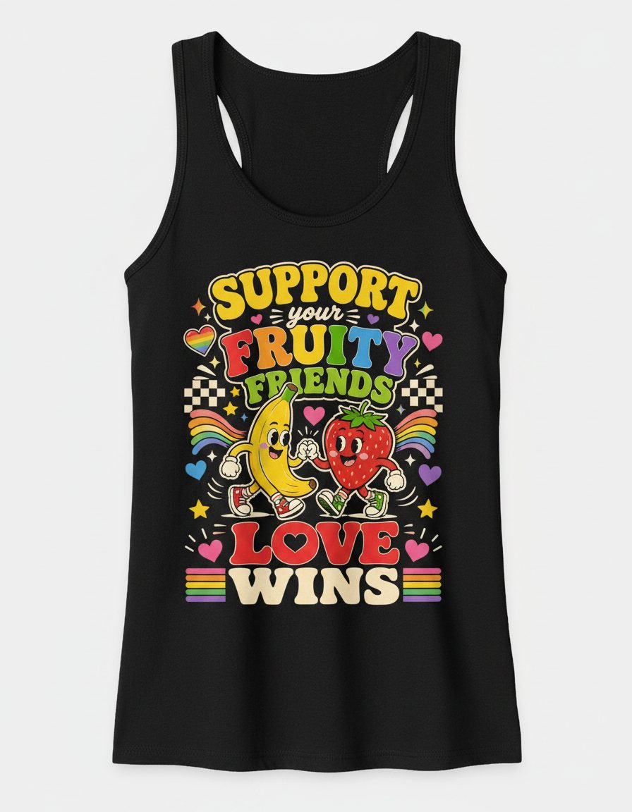 Support Your Fruity Friends Love Wins Retro Lgbtq+ Pride Tank Top - product mockup - Black