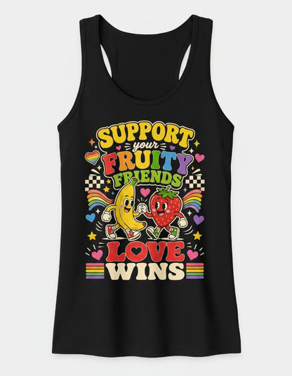 Support Your Fruity Friends Love Wins Retro Lgbtq+ Pride Tank Top - product mockup - Black