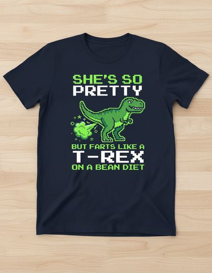 Funny T-Rex Farting Pixel Art Quote T-Shirt - Navy