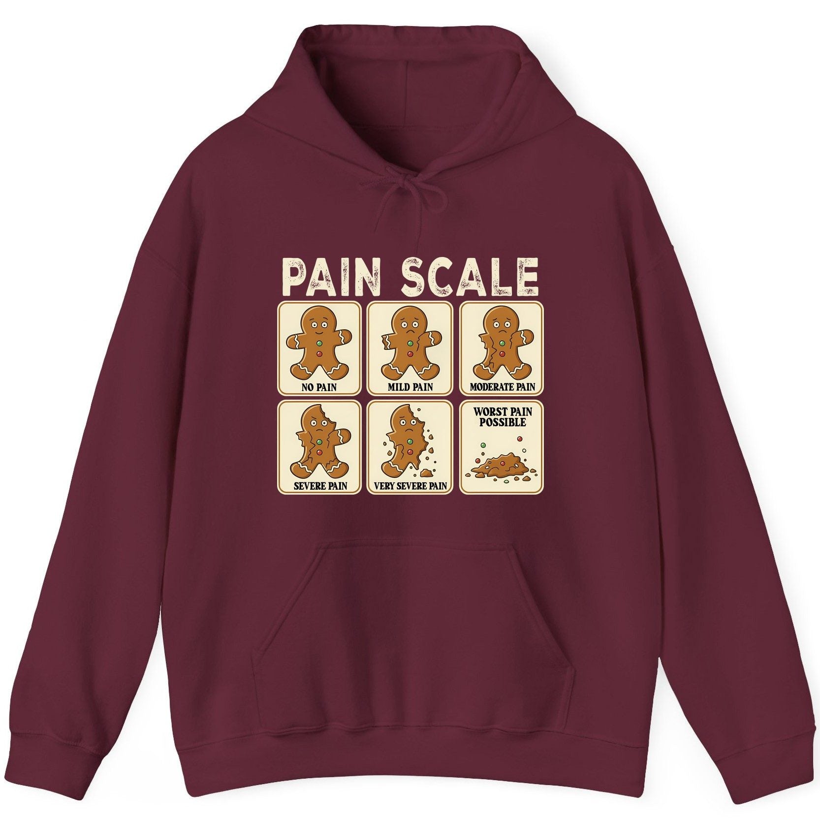 Pain Scale gingerbread man pain scale Hoodie Maroon product mockup