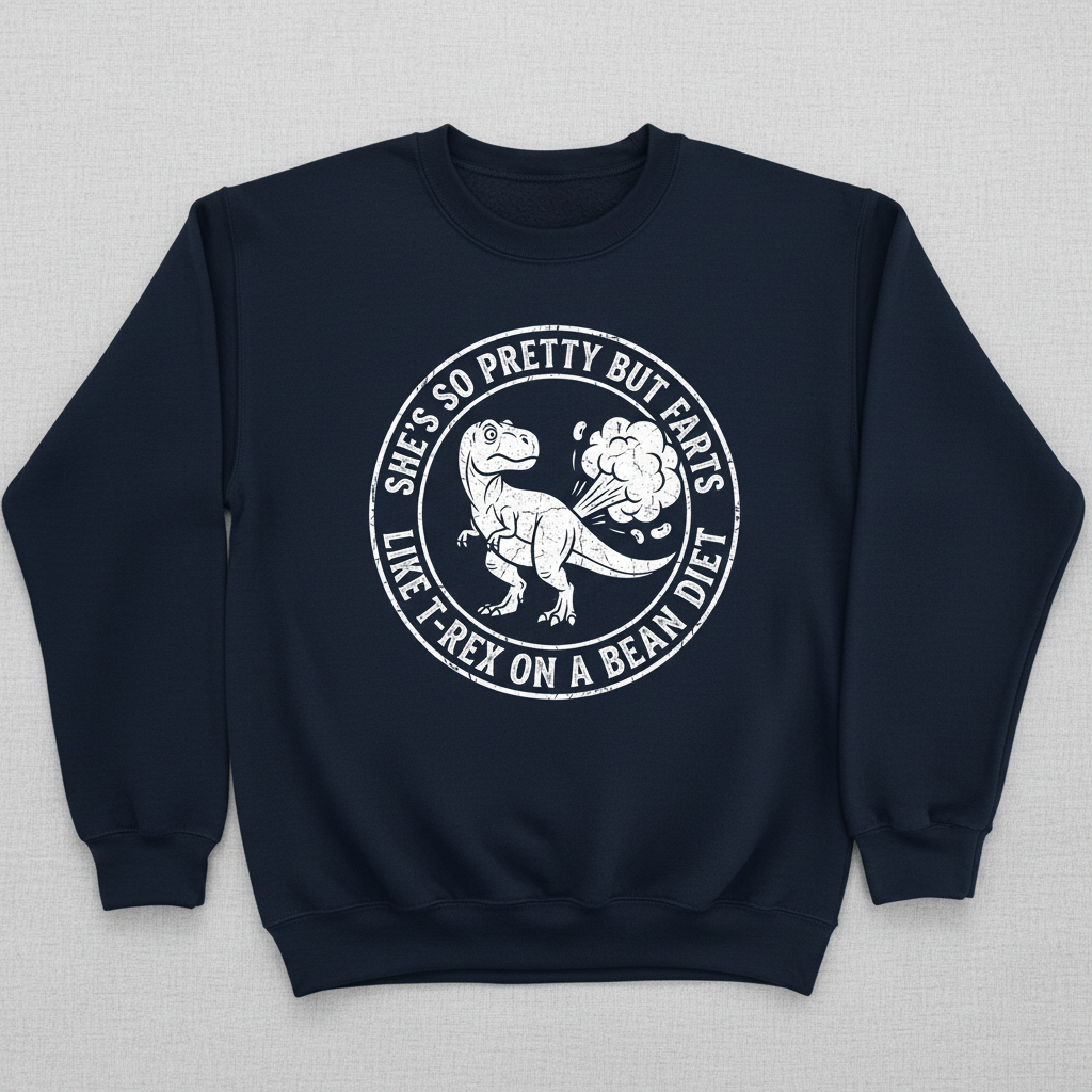 Funny Dinosaur Fart Joke She's So Pretty But Farts Sweatshirt - Navy