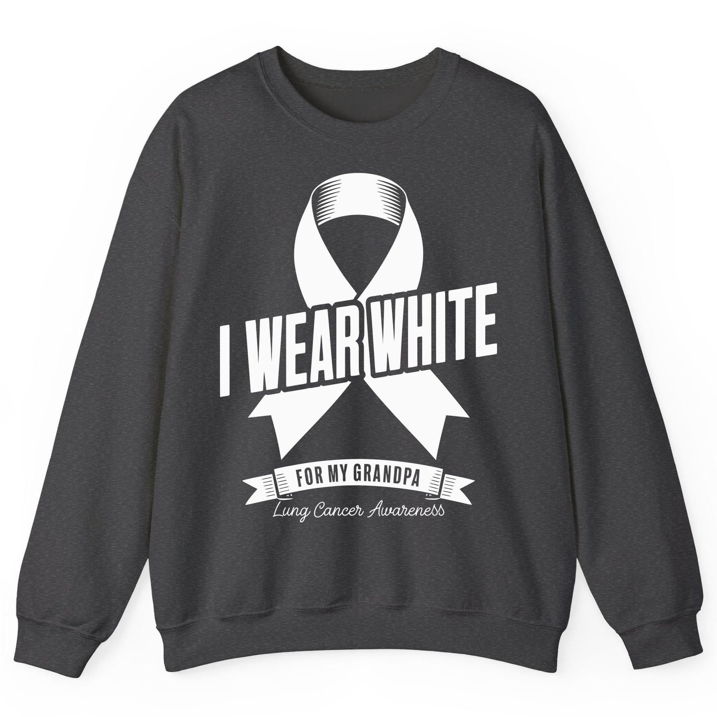I Wear White for My Grandpa lung cancer awareness Sweatshirt Dark Heather product mockup