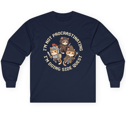 I'm Not Procrastinating I'm Doing Side Quest rpg cats Long Sleeve Tee Navy product mockup