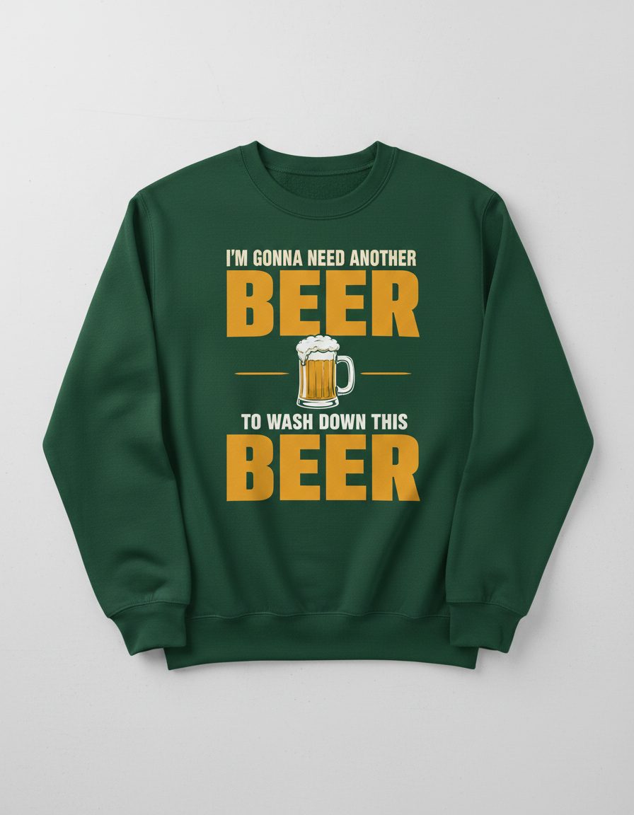 I'M GONNA NEED Another BEER TO WASH DOWN THIS BEER Sweatshirt - product mockup - Forest Green