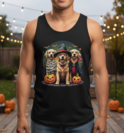 Golden Retriever Halloween Trio golden retriever Tank Top Black lifestyle mockup