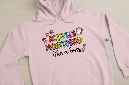 Actively Monitoring Teacher Rainbow Text Design Hoodie - Light Pink