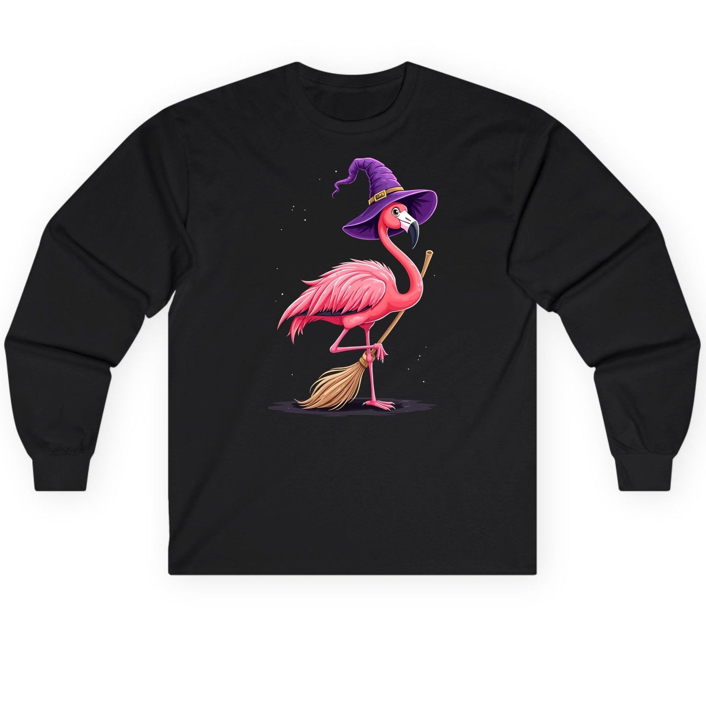 Witch Flamingo flamingo Long Sleeve Tee Black product mockup