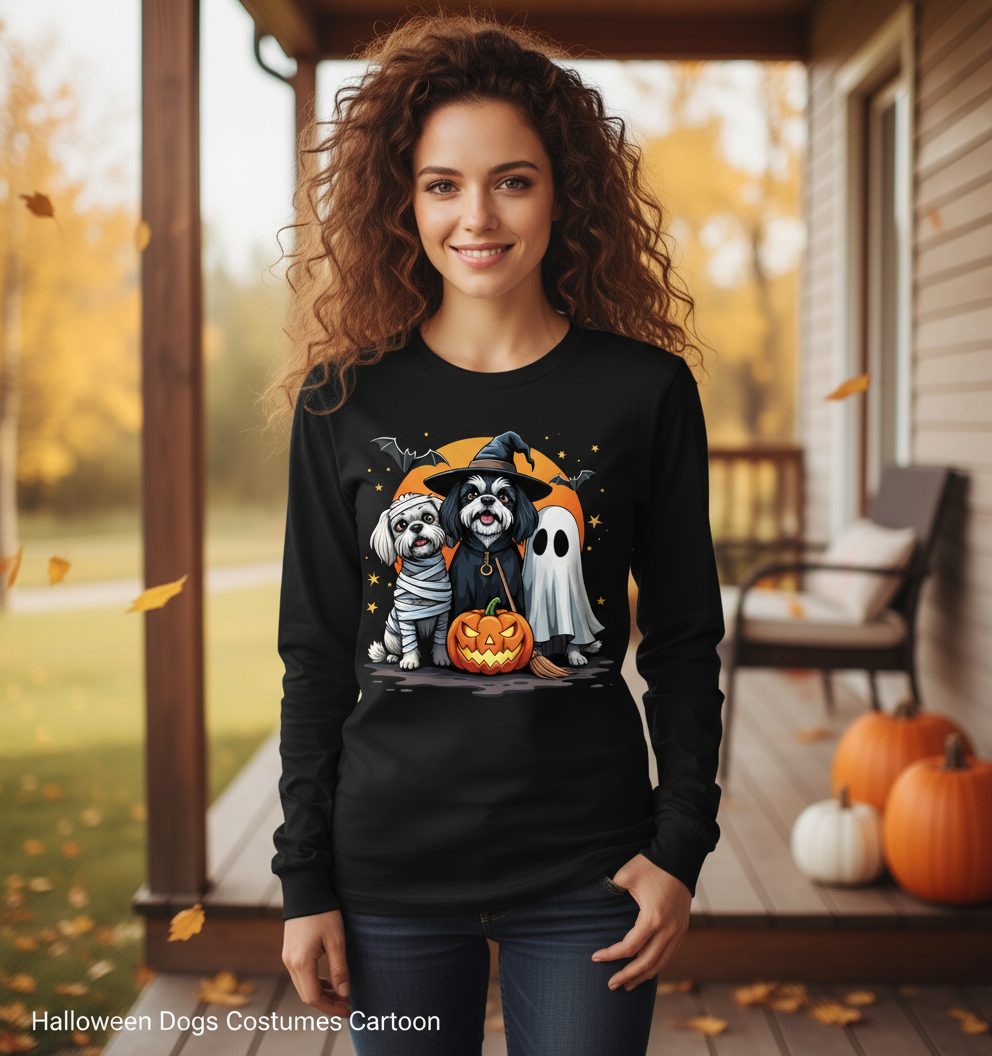 Halloween Dogs Costumes Halloween dogs Long Sleeve Tee Black lifestyle mockup