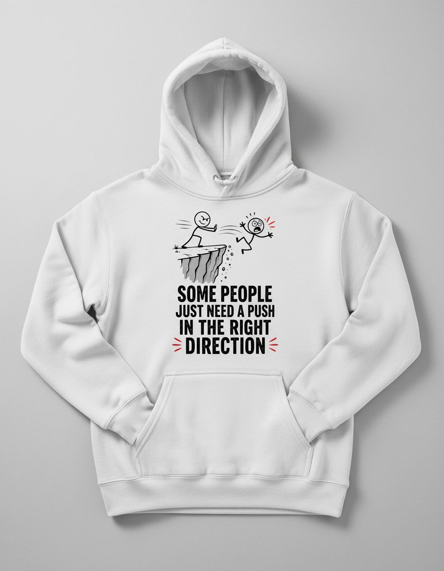Some People Just Need a Push in the Right Direction Funny Sarcastic Humor Hoodie - product mockup - White