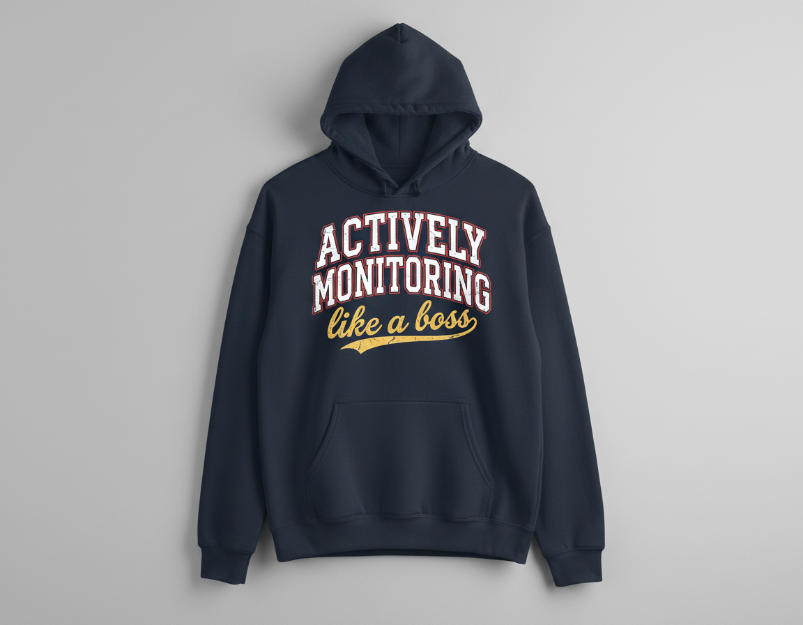 Actively Monitoring Like a Boss Funny Quote Hoodie - Navy