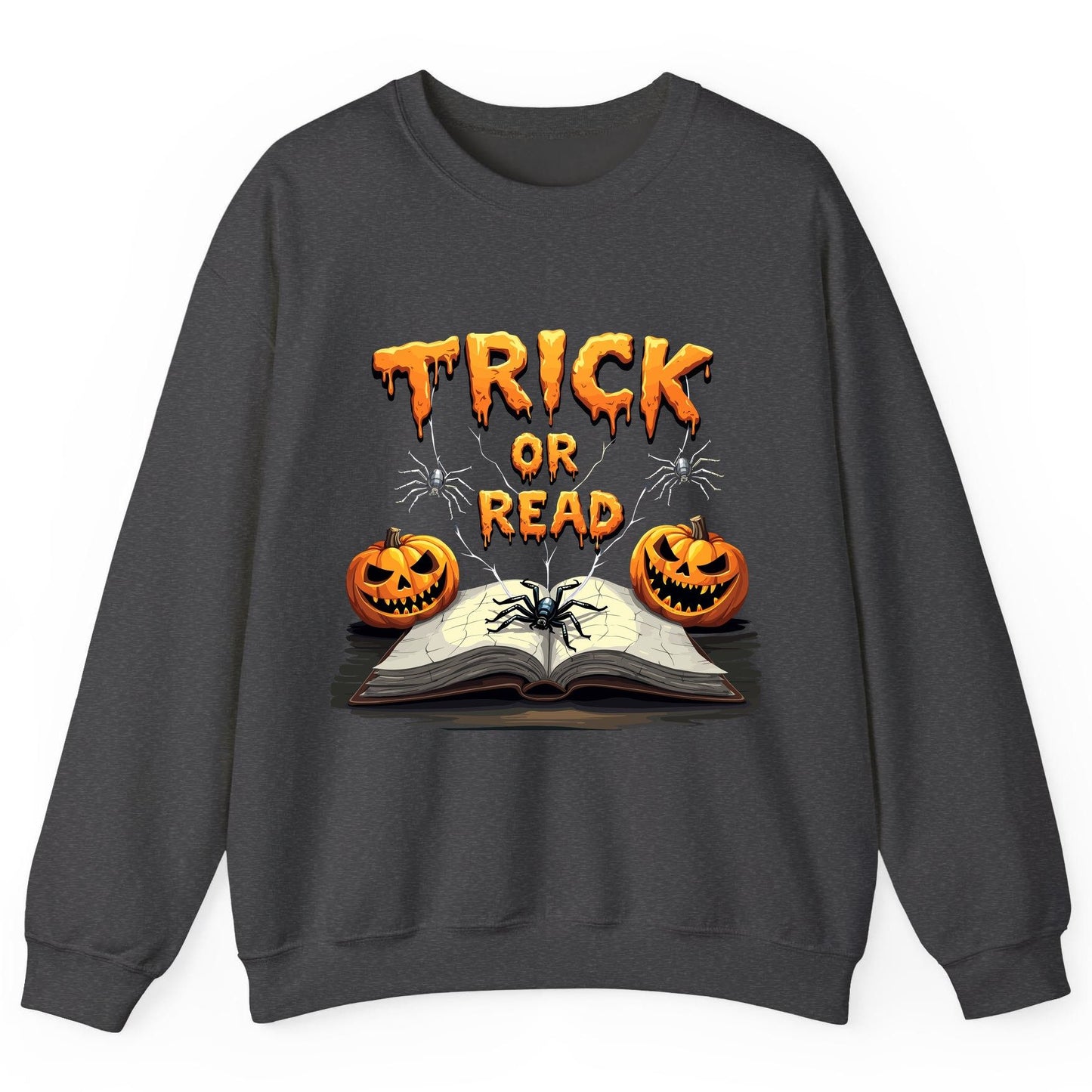 Trick or Read Halloween reading Sweatshirt Dark Heather product mockup