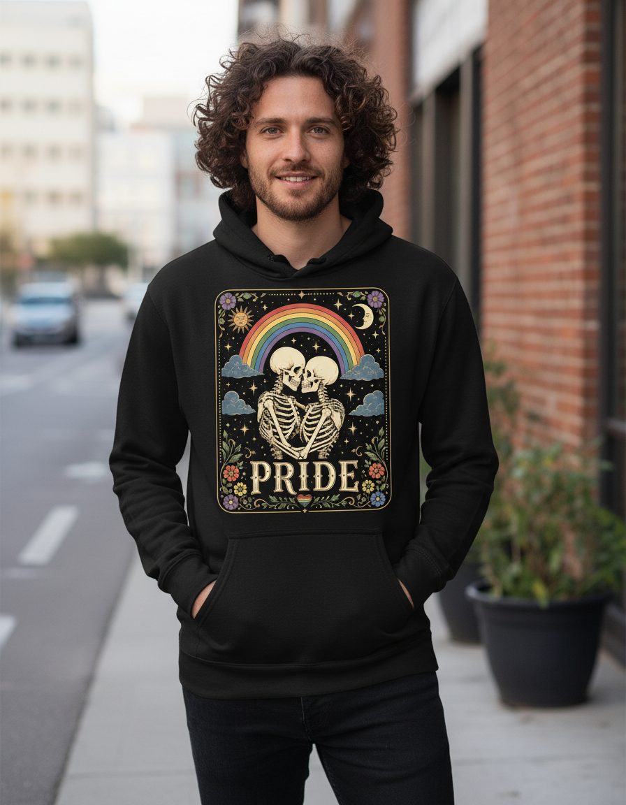 Pride Vintage Lgbtq Hoodie - lifestyle model mockup - Black