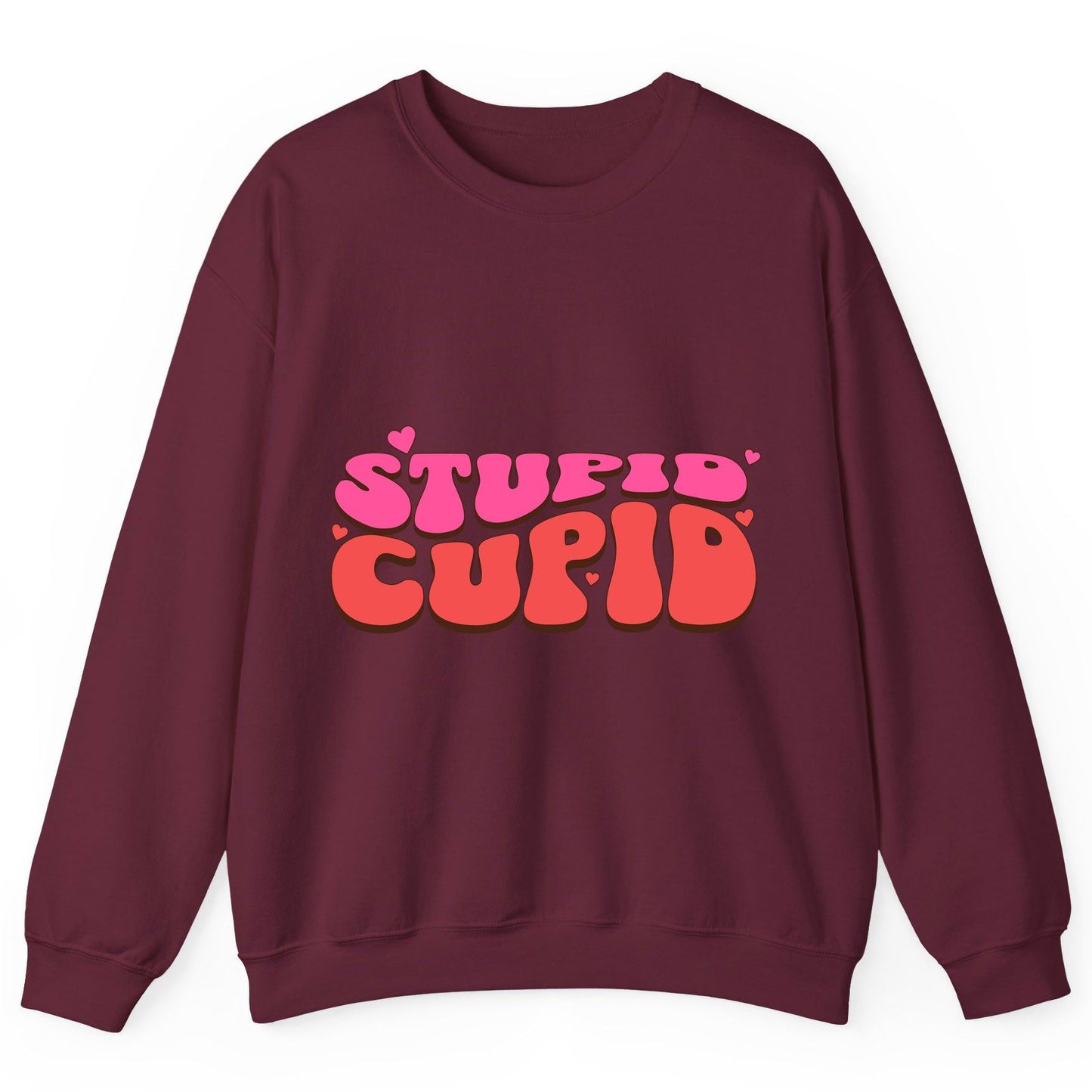 Stupid Cupid anti-Valentine's Day Sweatshirt Maroon product mockup