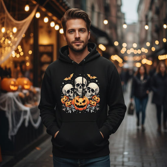 Skulls and Pumpkins Halloween Halloween Hoodie Black lifestyle mockup