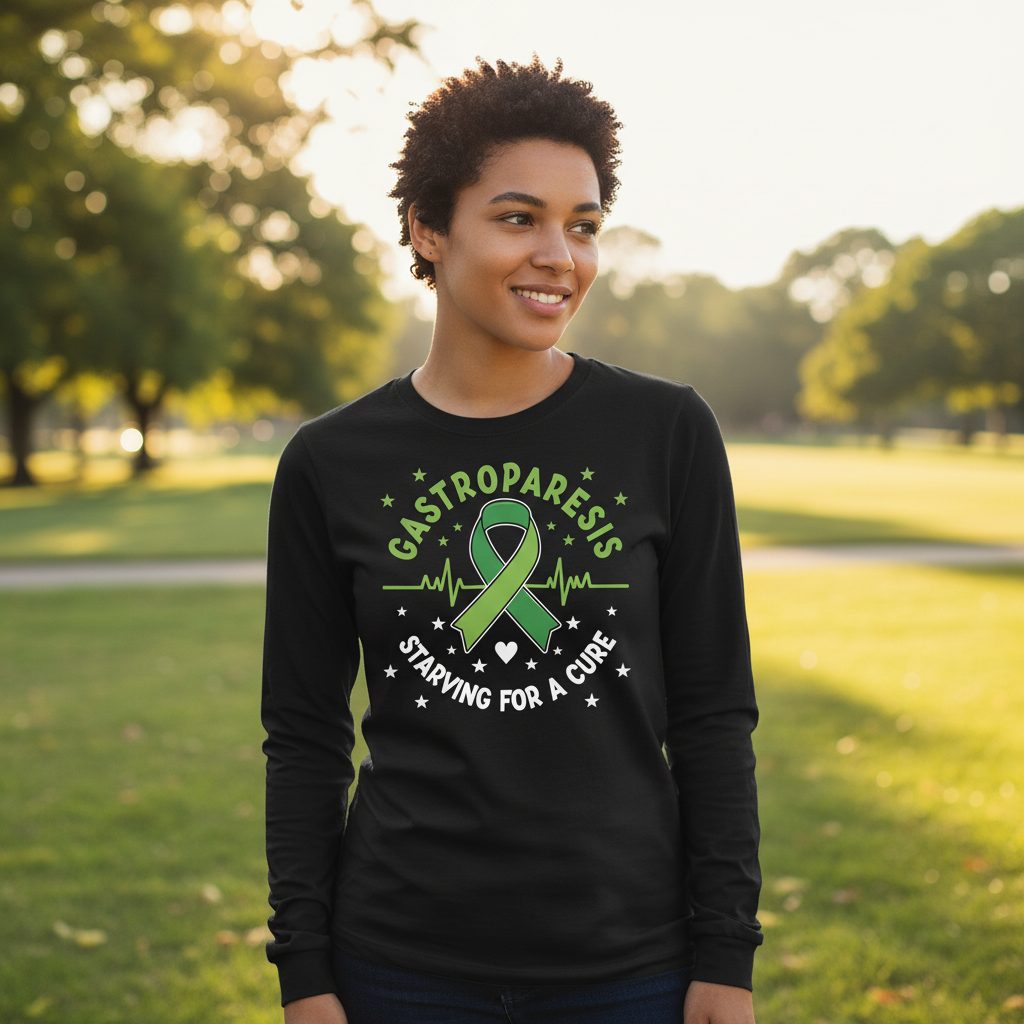 Gastroparesis Starving for a Cure gastroparesis awareness Long Sleeve Tee Black lifestyle mockup