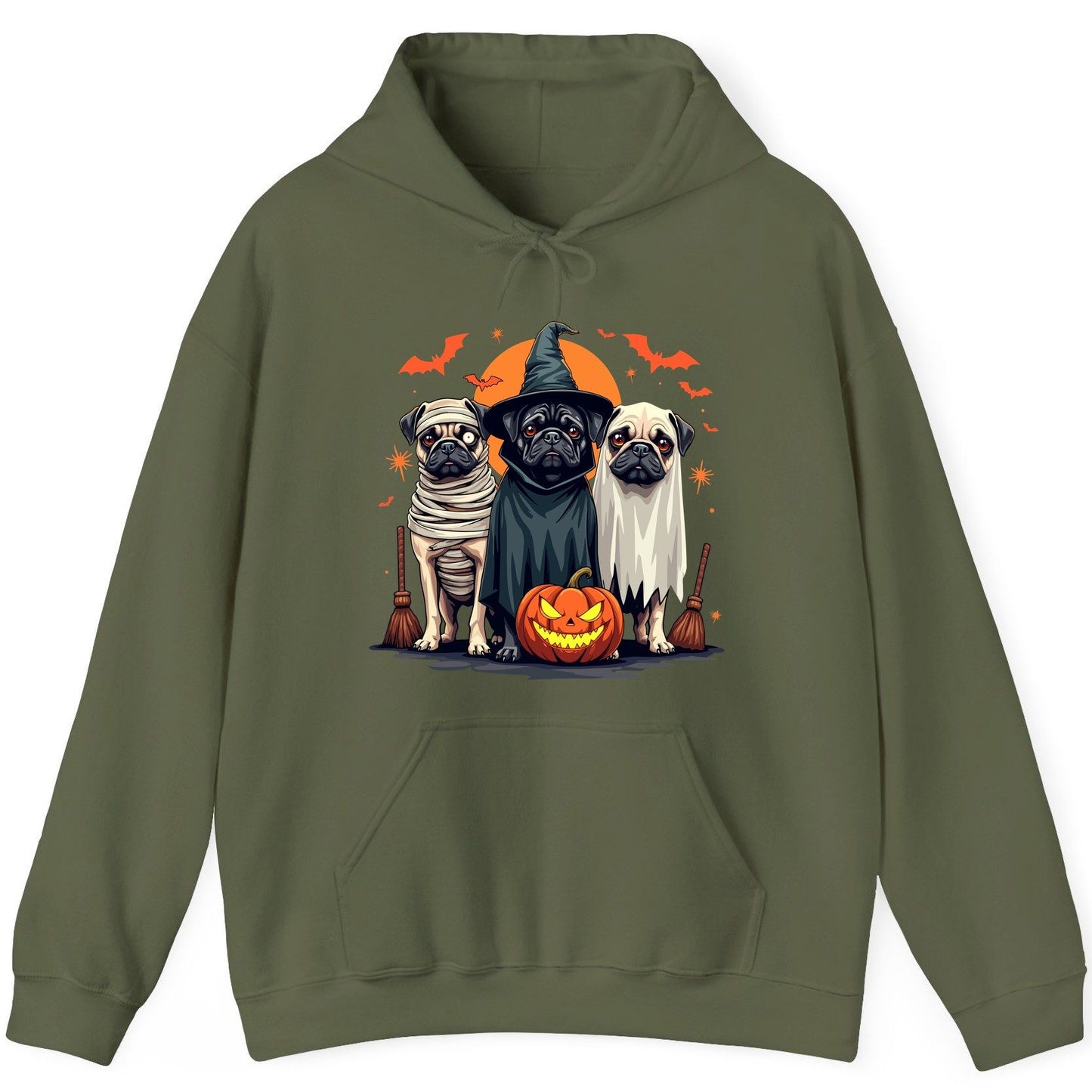 Halloween Pugs Costumes pugs Hoodie Military Green product mockup