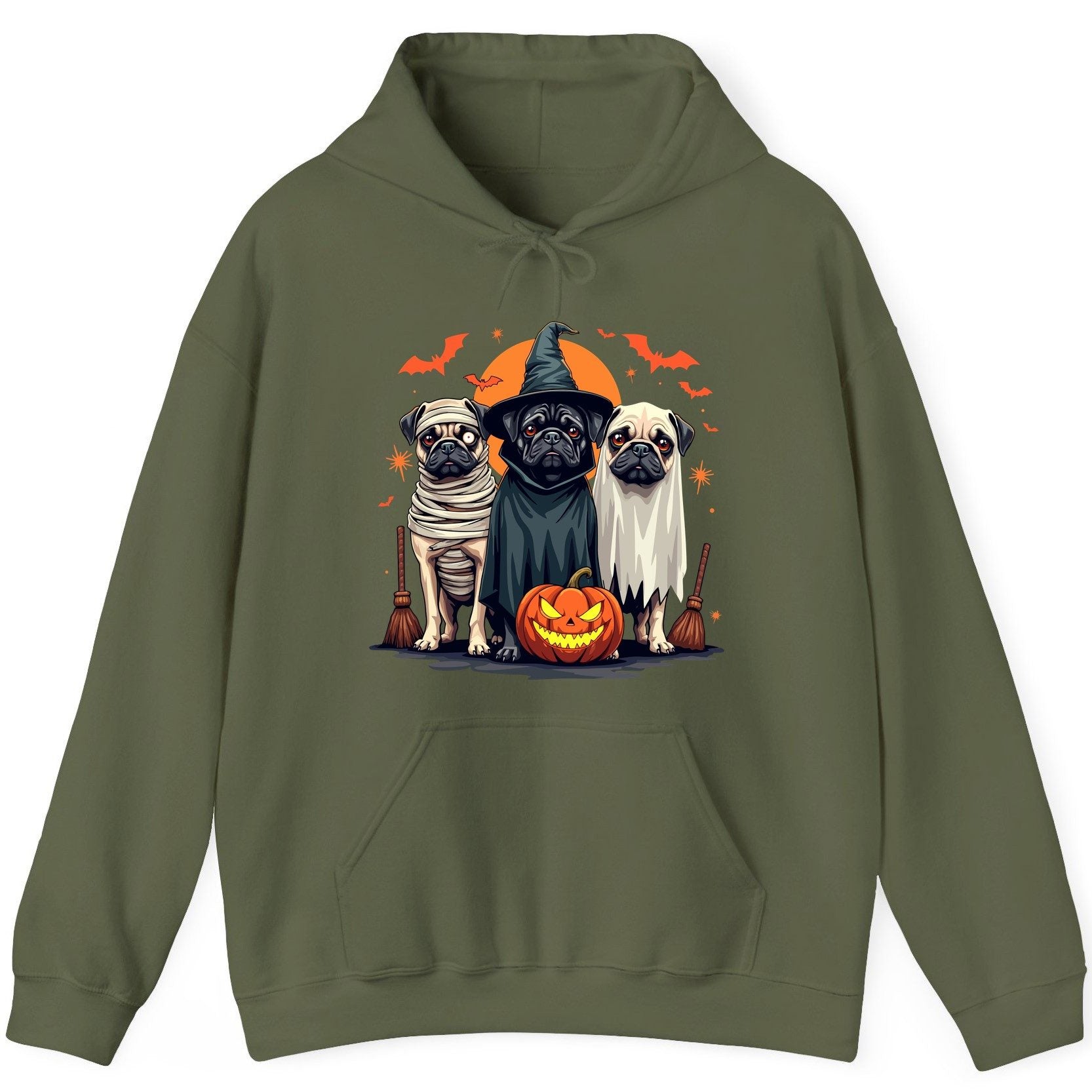 Halloween Pugs Costumes pugs Hoodie Military Green product mockup