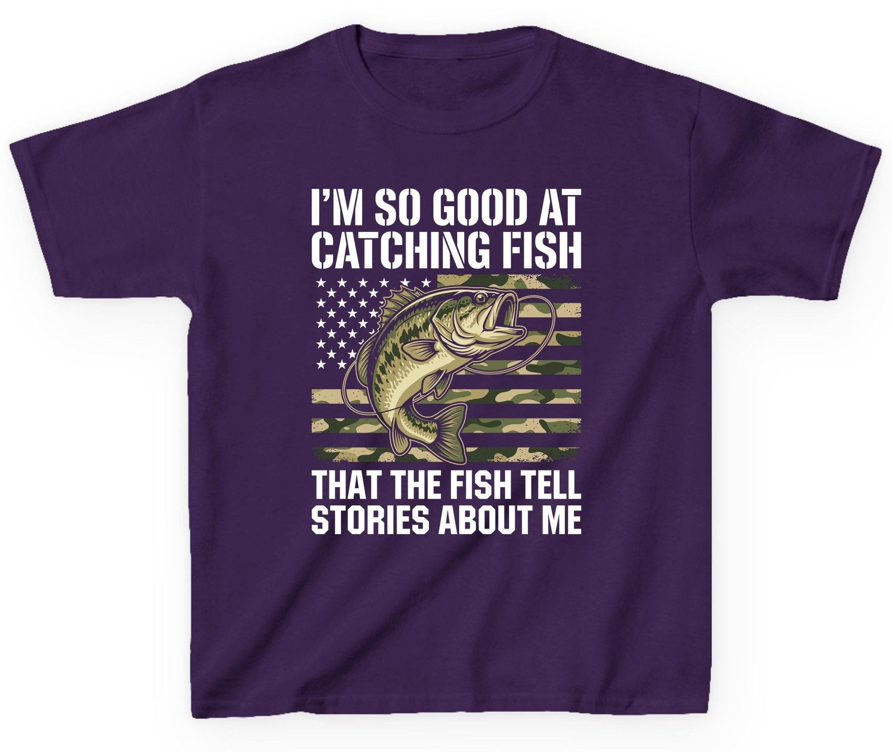 I'm So Good at Catching Fish That the Fish Tell Stories About Me fishing Youth T-Shirt Purple product mockup